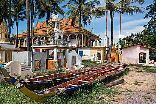 船,寺庙,收获,柬埔寨