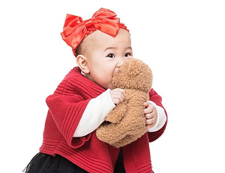 亚洲人,女婴,玩,娃娃,熊