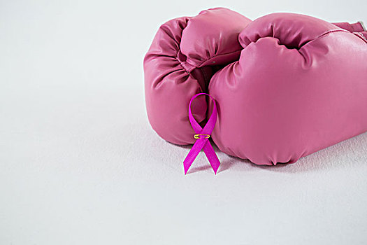 特写,粉色,乳腺癌,意识,带,拳击手套,一对,白色背景