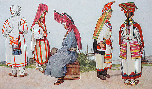时尚,历史,衣服,服饰,俄罗斯,19世纪,插画,欧洲