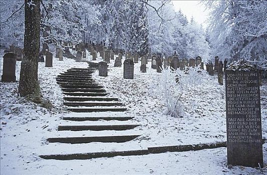 犹太,墓地,冬天,雪,巴登符腾堡,德国,欧洲