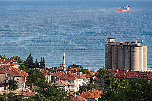 保加利亚,黑海,海岸,俯视图,清真寺尖塔