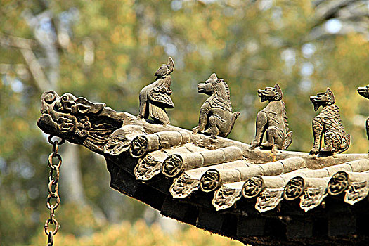 中式建筑屋檐上的动物图片