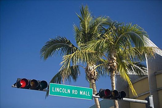 仰视,信息牌,红绿灯,迈阿密,佛罗里达,美国
