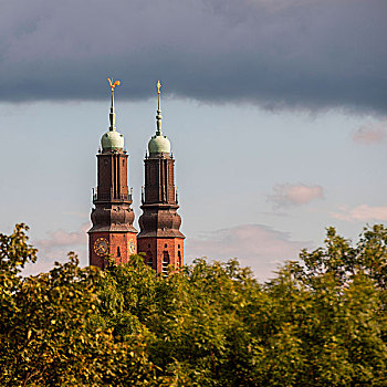 仰视,教堂塔,教堂,斯德哥尔摩,瑞典
