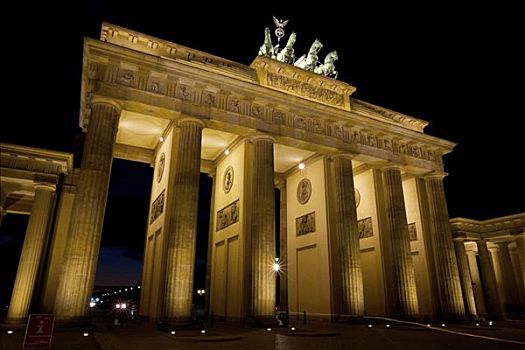 勃兰登堡门,夜晚,中心,柏林,德国,欧洲