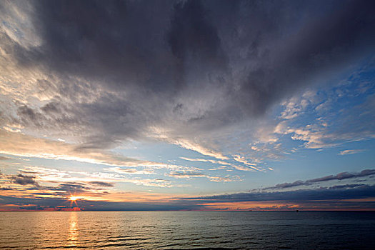 云体,日落,上方,波罗的海,德国,欧洲