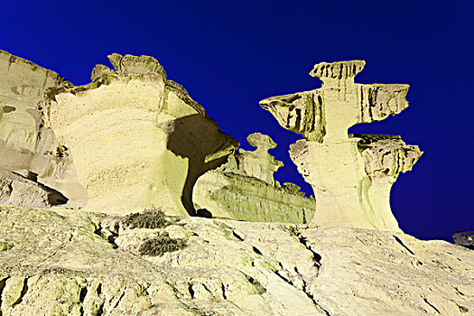 侵蚀,沙岩构造,光亮,夜晚,穆尔西亚省,西班牙