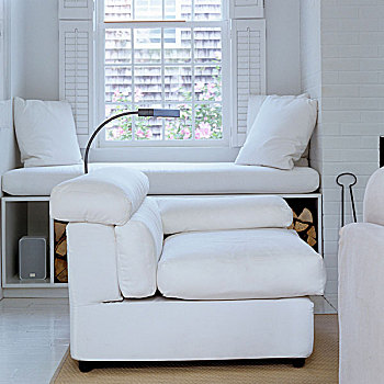 白色,软垫,扶手椅,窗台,垫子