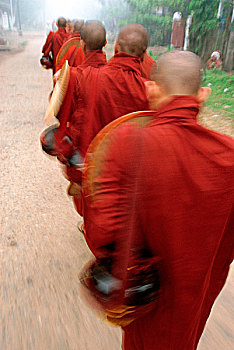 缅甸,巴格,新信徒,僧侣,收集,施舍,早