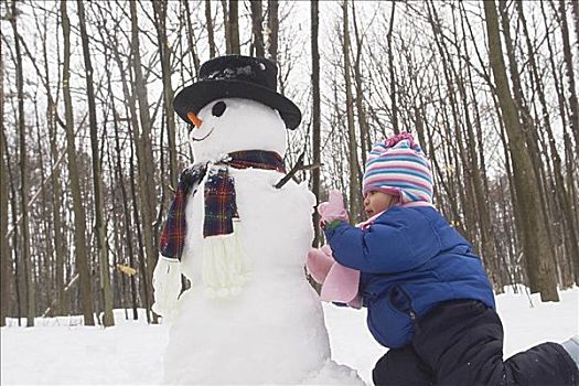 女孩,制作,雪人