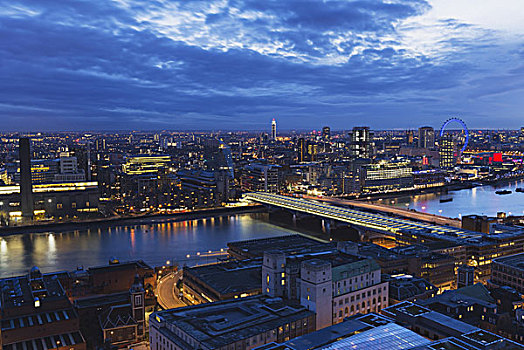 风景,俯视,泰晤士河,泰特现代美术馆,伦敦眼,轮子,黄昏,伦敦,英格兰