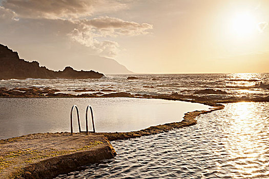 自然,游泳池,日落,加纳利群岛,西班牙,欧洲