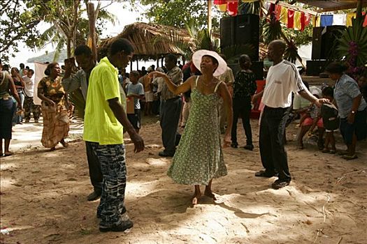普拉兰岛,跳舞,生活方式,音乐,海滩,节日,塞舌尔,非洲