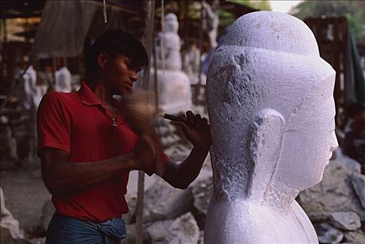 缅甸,曼德勒,石工,雕刻,佛像