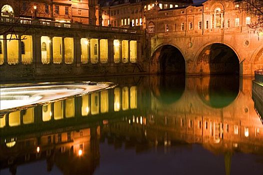 桥,罗马浴室,沐浴,英格兰,黄昏