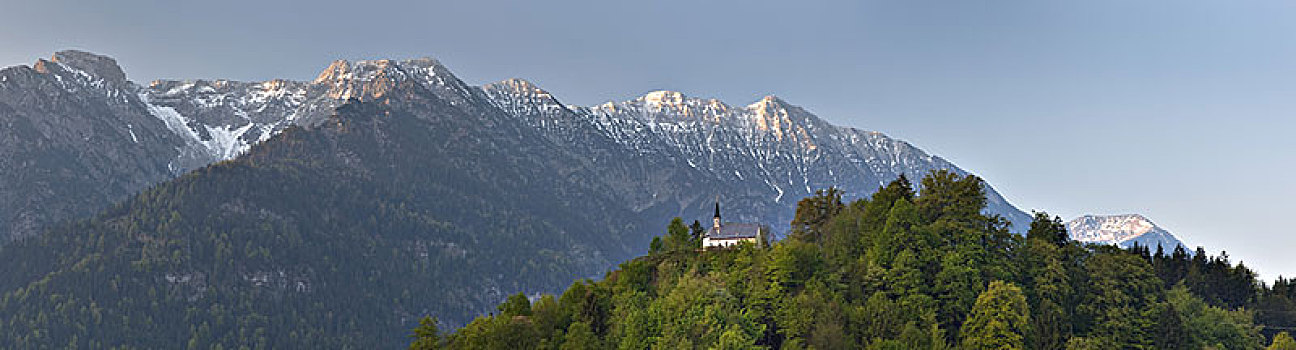 小教堂,正面,山,上巴伐利亚,巴伐利亚,德国南部,德国