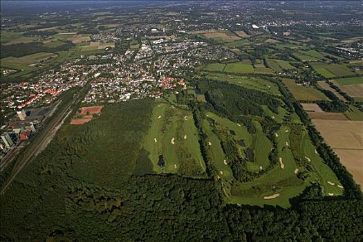 航拍,高尔夫球场,城堡,鲁尔区,北莱茵威斯特伐利亚,德国,欧洲