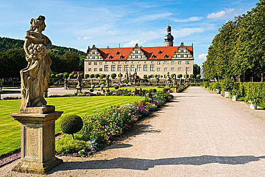 雕像,正式花园,前面的,卫克海姆城堡,卫克海姆,巴登符腾堡,德国