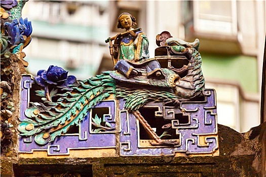 瓷器,屋顶,中国,小雕像,吹横笛,文武庙,香港