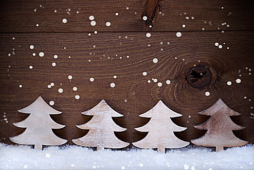 四个,木质,圣诞树,雪,留白,降临节,雪花
