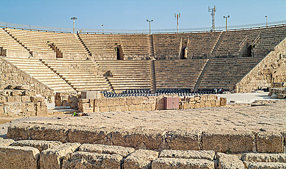 罗马剧场,圆形剧场,考古挖掘,古城,凯瑟利亚,朴素,国家公园,地中海,以色列,亚洲