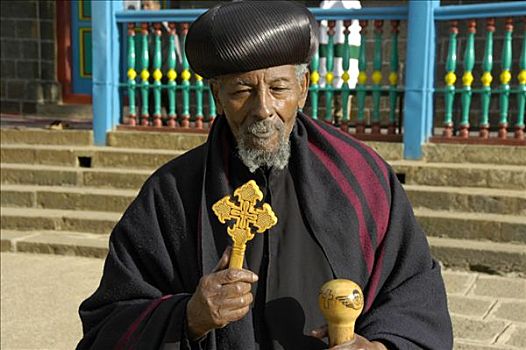 埃塞俄比亚人,东正教,牧师,拿着,木质,十字架,埃塞俄比亚,非洲
