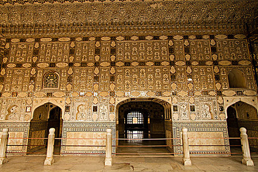 反射,天花板,镜子,宫殿,琥珀堡,靠近,斋浦尔,拉贾斯坦邦,印度,亚洲