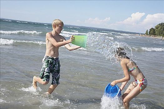 儿童,玩,海滩,安大略省,加拿大