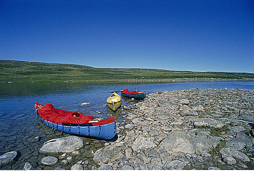 独木舟,岩石,河岸,加拿大