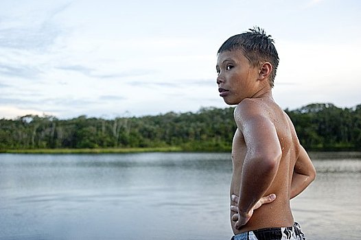 男孩,游泳,厄瓜多尔,南美