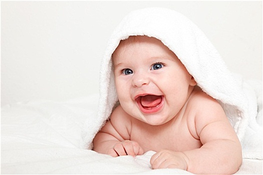 笑,婴儿,毛巾