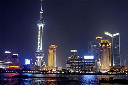 夜景,上海,河,中国