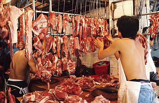 香港,九龙,摊贩,分类,鲜肉,市场