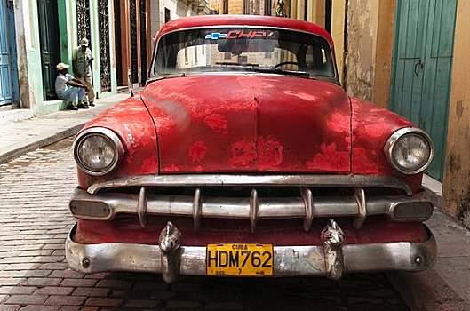 红色,汽车,哈瓦那,古巴,加勒比海