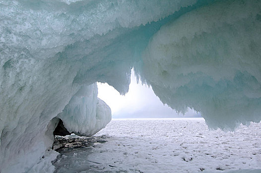 冰,洞穴,岛屿,贝加尔湖,西伯利亚,俄罗斯,欧亚大陆,欧洲