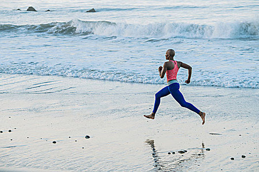 美女,练习,跑,海滩