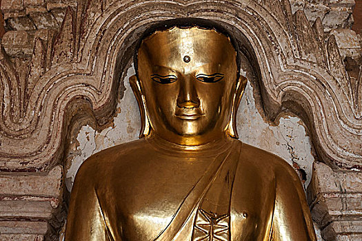 镀金,佛,佛像,阿南达寺,蒲甘,曼德勒省,缅甸,亚洲