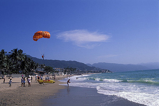 墨西哥,波多黎各,海滩风景,帆伞运动