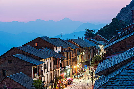 夜晚,街景,山村,地区,尼泊尔,亚洲