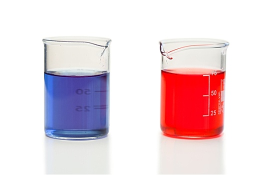 红色,蓝色,液体,烧杯