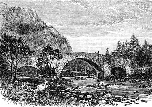 古桥,苏格兰,19世纪,艺术家,未知
