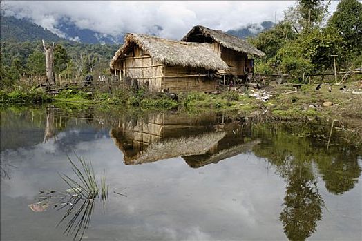 传统,房子,克钦邦,缅甸