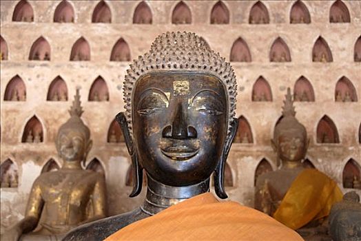 头部,青铜,佛像,粘土,施沙格庙,万象,老挝,东南亚