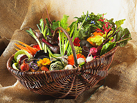 篮子,蔬菜,食用花卉