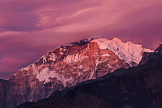 云,高处,安纳普尔纳峰,日落,喜马拉雅山,尼泊尔