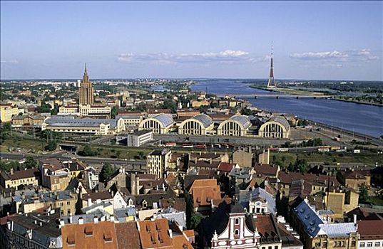 全景,道加瓦河,河,里加,拉脱维亚,波罗的海国家