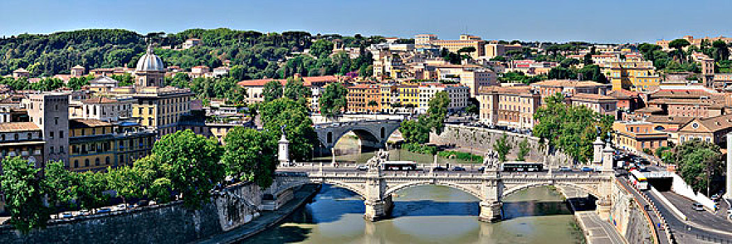 罗马,航拍,古代建筑,桥,河,台伯河,全景,意大利