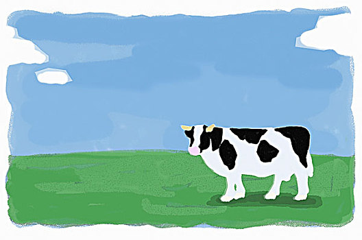 插画,母牛,土地