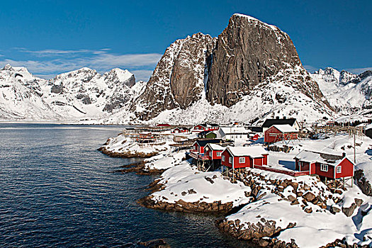 传统,红色,木质,房子,瑞恩,罗弗敦群岛,挪威,欧洲